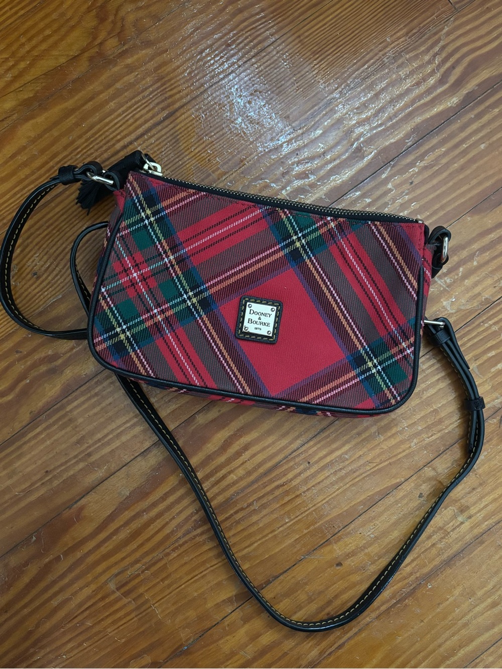 Dooney & Bourke Red Plaid Crossbody with Black Strap